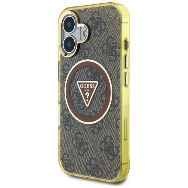 Чохол Guess IML Metal Glitter 4G Circle Triangle для iPhone 16 Brown with MagSafe (GUHMP16SHG4PRTGW)