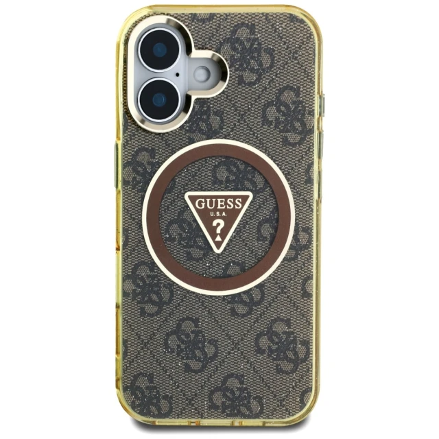 Чохол Guess IML Metal Glitter 4G Circle Triangle для iPhone 16 Brown with MagSafe (GUHMP16SHG4PRTGW)