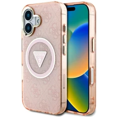 Чохол Guess IML Metal Glitter 4G Circle Triangle для iPhone 16 Pink with MagSafe (GUHMP16SHG4PRTGP)