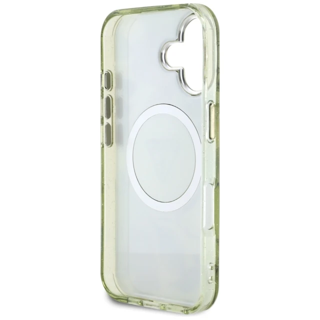 Чохол Guess Glitter Flowers Triangle Buttons для iPhone 16 Green with MagSafe (GUHMP16SHFLPEDN)