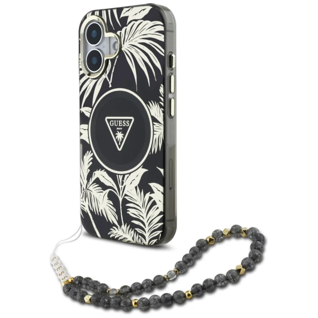 Чохол Guess Palm Trees Triangle Pearl Strap для iPhone 16 Black with MagSafe (GUHMP16SHPCTPLSK)