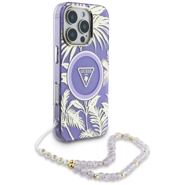 Чохол Guess Palm Trees Triangle Pearl Strap для iPhone 16 Pro Max Purple with MagSafe (GUHMP16XHPCTPLSU)