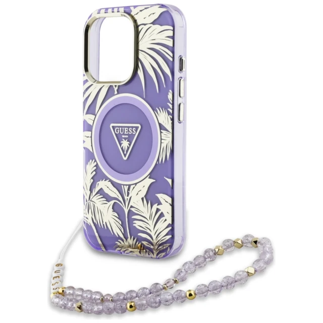 Чохол Guess Palm Trees Triangle Pearl Strap для iPhone 16 Pro Max Purple with MagSafe (GUHMP16XHPCTPLSU)