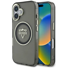 Чохол Guess IML Metal Mountain Logo для iPhone 16 Black with MagSafe (GUHMP16SHFGTMSLSK)