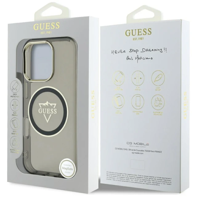 Чохол Guess IML Metal Mountain Logo для iPhone 16 Pro Max Black with MagSafe (GUHMP16XHFGTMSLSK)
