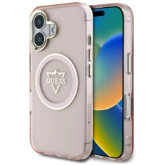 Чохол Guess IML Metal Mountain Logo для iPhone 16 Pink with MagSafe (GUHMP16SHFGTMSLSP)