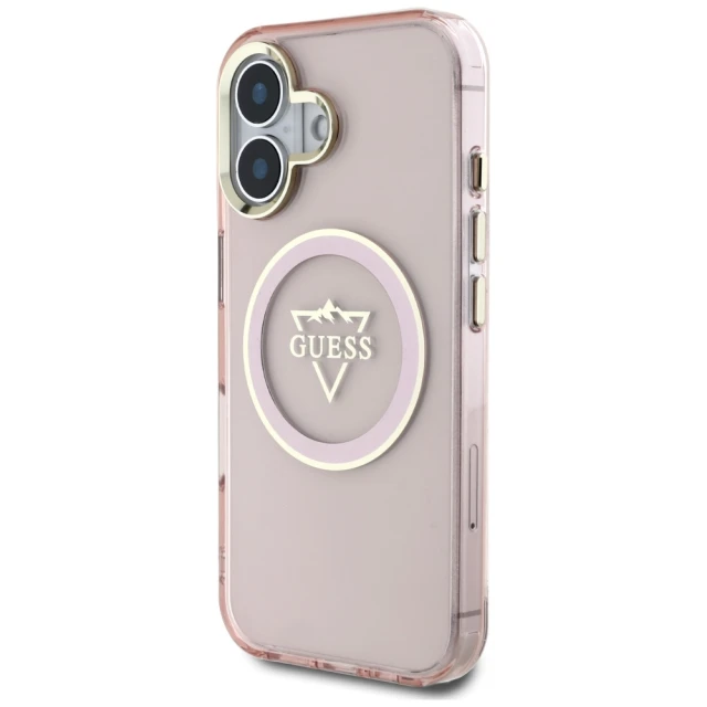 Чохол Guess IML Metal Mountain Logo для iPhone 16 Pink with MagSafe (GUHMP16SHFGTMSLSP)