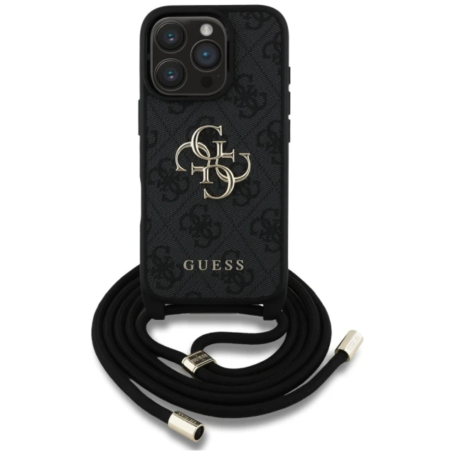 Чохол Guess 4G Big Logo Cord Strap Crossbody для iPhone 16 Pro Black (GUHCP16LP4GMGCRK)