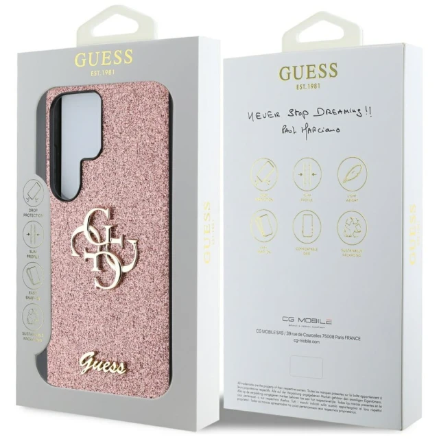 Чохол Guess Glitter Script Big 4G для Samsung Galaxy S25 Ultra (S938) Pink (GUHCS25LHG4SGP)