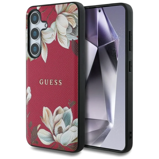 Чохол Guess Grained Printed Flower Pattern для Samsung Galaxy S25 (S931) Fuchsia with MagSafe (GUHMS25SPGNMPLMF)