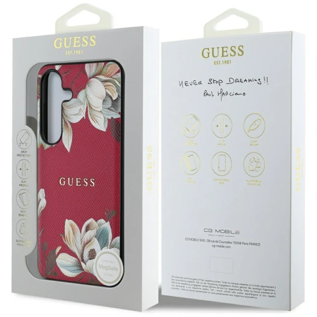 Чохол Guess Grained Printed Flower Pattern для Samsung Galaxy S25 (S931) Fuchsia with MagSafe (GUHMS25SPGNMPLMF)