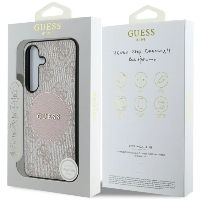 Чохол Guess 4G Round Patch Classic Logo для Samsung Galaxy S25 (S931) Pink with MagSafe (GUHMS25SP4PGRSGP)