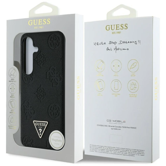 Чохол Guess Grained Hot Stamp Peony Pattern Triangle Logo для Samsung Galaxy S25 (S931) Black with MagSafe (GUHMS25SPGBTMK)