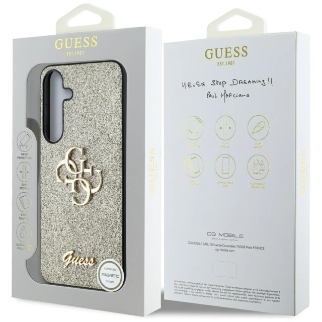 Чохол Guess Glitter Script Big 4G для Samsung Galaxy S25 Plus (S936) Gold (GUHCS25MHG4SGD)