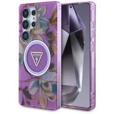 Чохол Guess Glitter Flowers Triangle Buttons для Samsung Galaxy S25 Ultra (S938) Purple with MagSafe (GUHMS25LHFLPEDU)