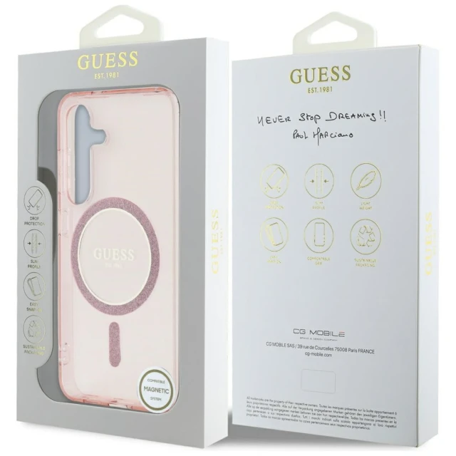 Чохол Guess IML Glitter Circle для Samsung Galaxy S25 (S931) Pink with MagSafe (GUHMS25SHFGEREP)