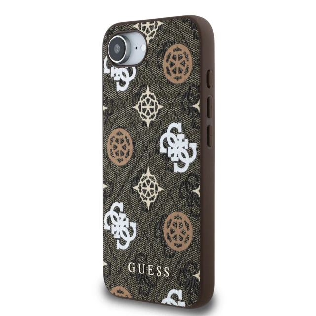 Чехол Guess PU 4G Peony для iPhone 16e Brown with MagSafe (3666339453305)