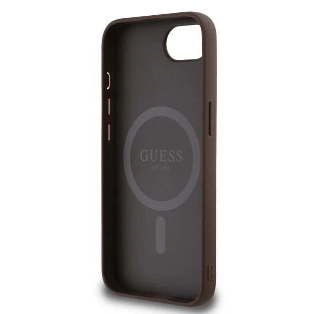 Чехол Guess PU 4G Peony для iPhone 16e Brown with MagSafe (3666339453305)