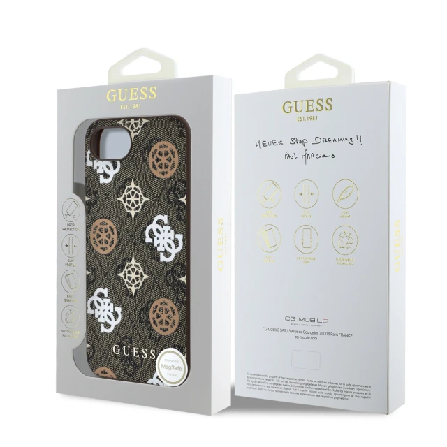 Чехол Guess PU 4G Peony для iPhone 16e Brown with MagSafe (3666339453305)