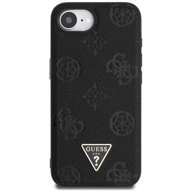 Чехол Guess Grained Hot Stamp Peony Pattern Triangle Logo для iPhone 16e Black with MagSafe (GUHMPSE4PGBTMK)