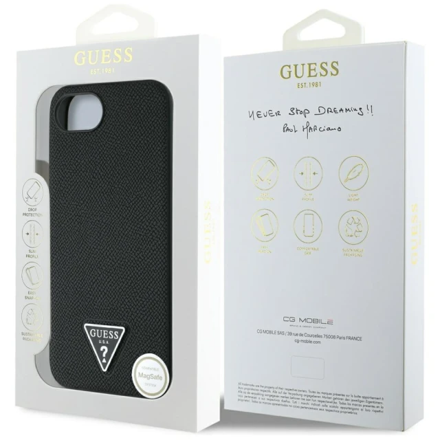 Чохол Guess Grained Triangle для iPhone 16e Black with MagSafe (GUHMPSE4PGTSPSK)