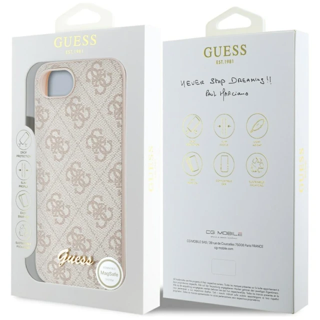 Чехол Guess 4G Script Logo для iPhone 16e Pink with MagSafe (GUHMPSE4HG4SHP)