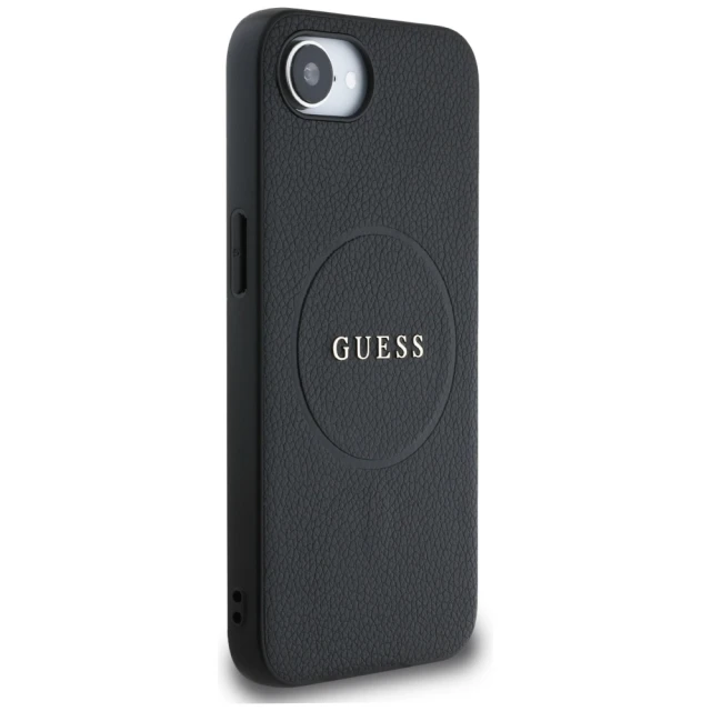 Чохол Guess Grained Gold Ring для iPhone 16e Black with MagSafe (GUHMPSE4PGHSMMK)