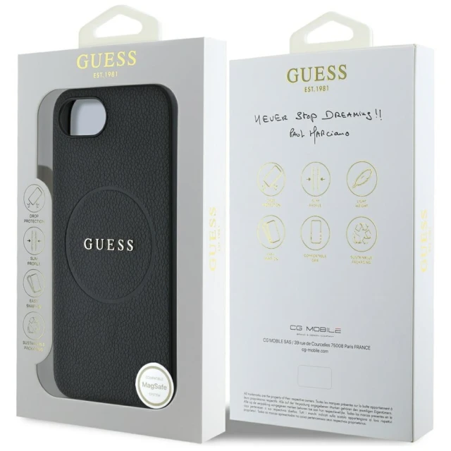 Чохол Guess Grained Gold Ring для iPhone 16e Black with MagSafe (GUHMPSE4PGHSMMK)