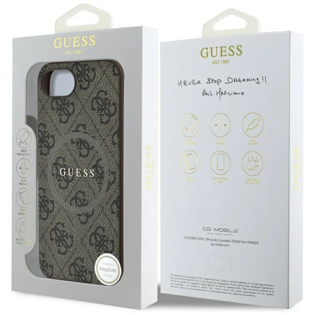 Чохол Guess 4G Collection Leather Metal Logo для iPhone 16e Brown with MagSafe (GUHMPSE4G4GFRW)