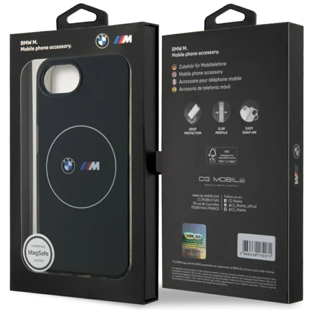 Чохол BMW IML Metal White Circle для iPhone 16e Black with MagSafe (BMHMPSE424HBMKH)