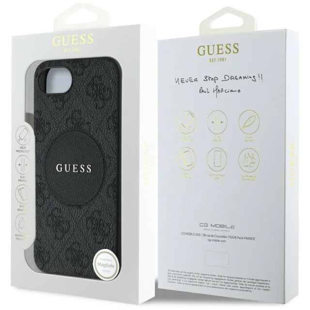Чохол Guess 4G Round Patch Classic Logo для iPhone 16e Black with MagSafe (GUHMPSE4P4PGRSGK)