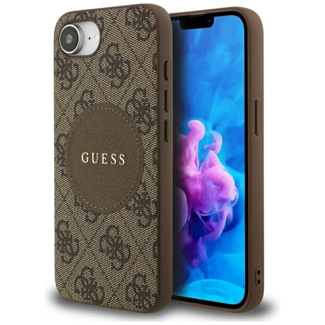Чохол Guess 4G Round Patch Classic Logo для iPhone 16e Brown with MagSafe (GUHMPSE4P4PGRSGW)