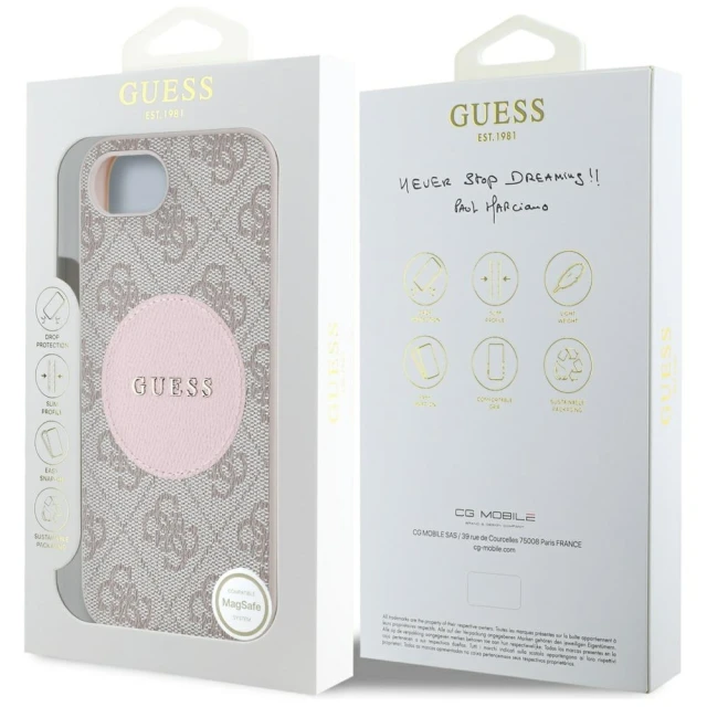 Чохол Guess 4G Round Patch Classic Logo для iPhone 16e Pink with MagSafe (GUHMPSE4P4PGRSGP)