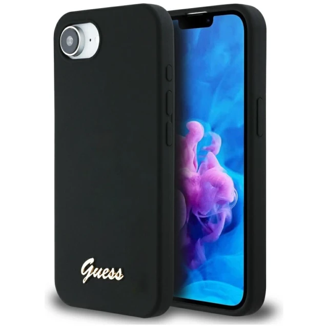 Чохол Guess Silicone Script Metal Logo для iPhone 16e Black with MagSafe (GUHMPSE4SMBSLK)