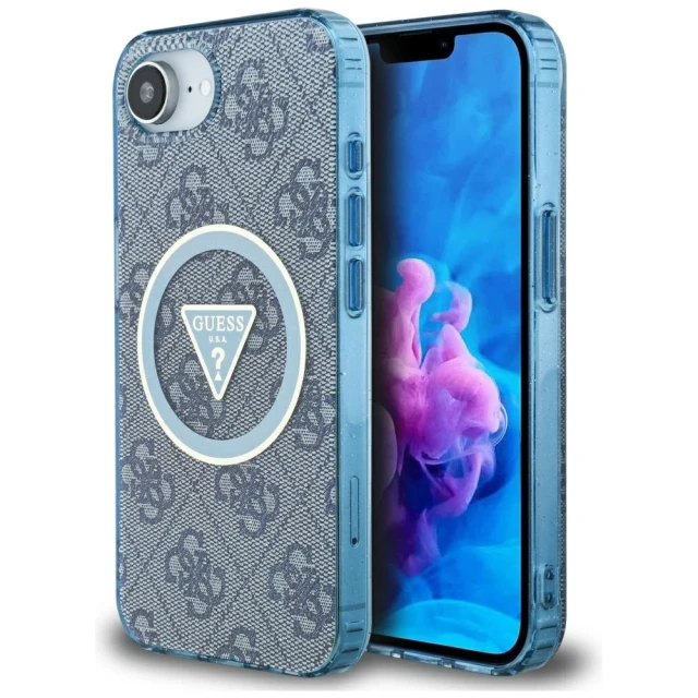 Чохол Guess IML Metal Glitter 4G Circle Triangle для iPhone 16e Blue with MagSafe (GUHMPSE4HG4PRTGB)