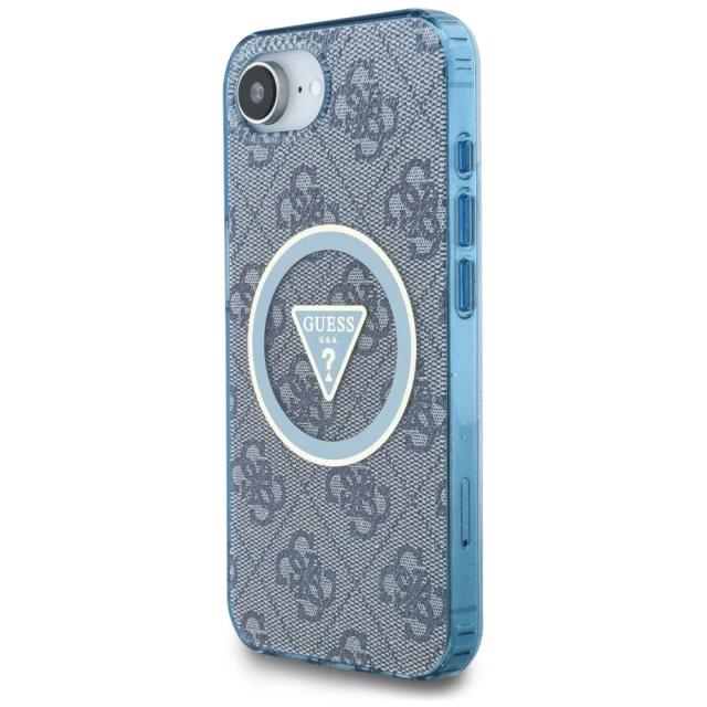 Чохол Guess IML Metal Glitter 4G Circle Triangle для iPhone 16e Blue with MagSafe (GUHMPSE4HG4PRTGB)
