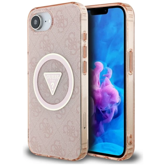 Чохол Guess IML Metal Glitter 4G Circle Triangle для iPhone 16e Pink with MagSafe (GUHMPSE4HG4PRTGP)