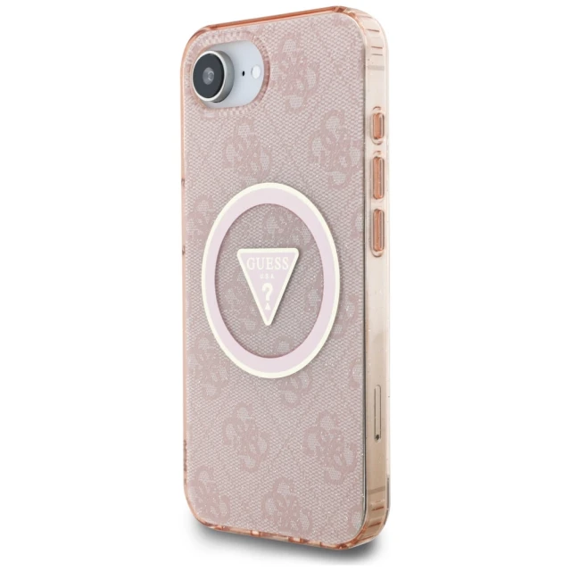 Чохол Guess IML Metal Glitter 4G Circle Triangle для iPhone 16e Pink with MagSafe (GUHMPSE4HG4PRTGP)