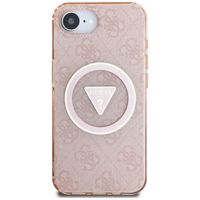 Чохол Guess IML Metal Glitter 4G Circle Triangle для iPhone 16e Pink with MagSafe (GUHMPSE4HG4PRTGP)