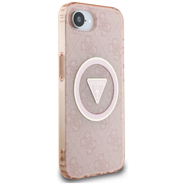 Чохол Guess IML Metal Glitter 4G Circle Triangle для iPhone 16e Pink with MagSafe (GUHMPSE4HG4PRTGP)