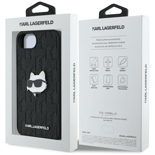 Чохол Karl Lagerfeld Monogram Choupette Head Pin для iPhone 16e Black (KLHCPSE4PGKLCHPK)