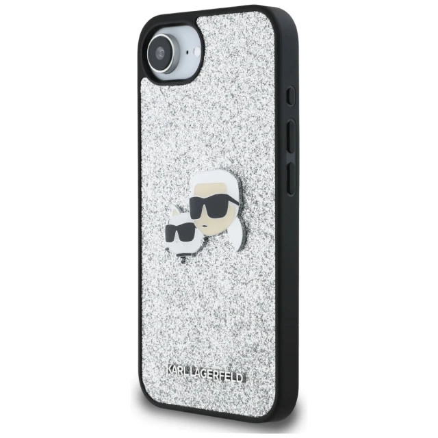Чохол Karl Lagerfeld Fixed Glitter Karl & Choupette Heads Metal Pin для iPhone 16e Silver (KLHCPSE4PFGKCPS)