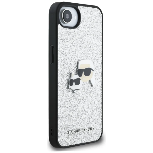 Чохол Karl Lagerfeld Fixed Glitter Karl & Choupette Heads Metal Pin для iPhone 16e Silver (KLHCPSE4PFGKCPS)