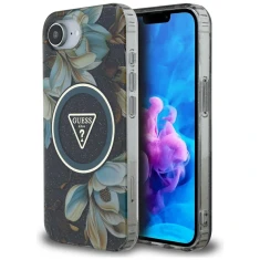 Чохол Guess Glitter Flowers Triangle Buttons для iPhone 16e Black with MagSafe (GUHMPSE4HFLPEDK)
