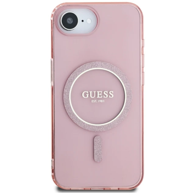 Чохол Guess IML Glitter Circle для iPhone 16e Pink with MagSafe (GUHMPSE4HFGEREP)