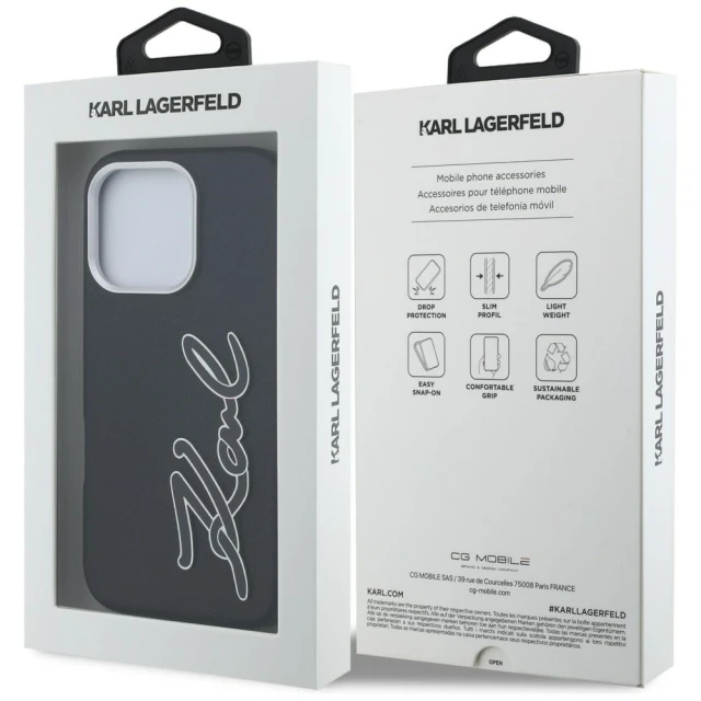 Чохол Karl Lagerfeld FW Grained Signature Logo для iPhone 16 Pro Max Black (KLHCP16XPGFKSRSK)
