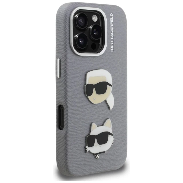 Чохол Karl Lagerfeld FW Grained Karl & Choupette Heads Pins для iPhone 16 Pro Max Grey (KLHCP16XPSFDHPG)