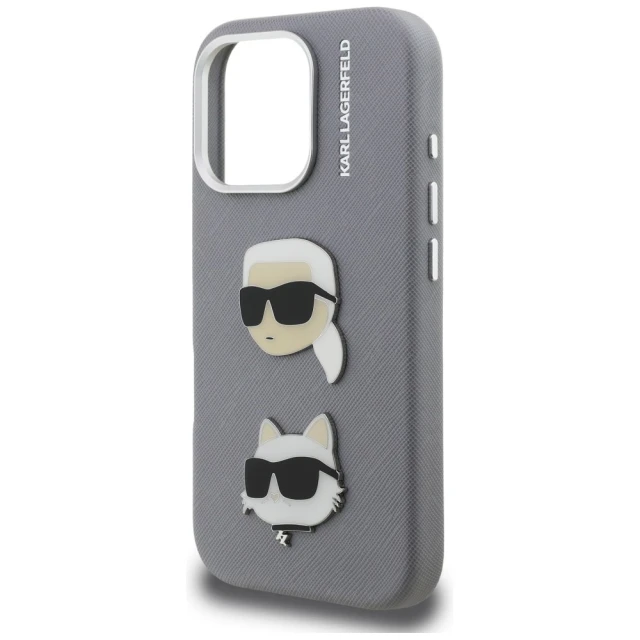 Чохол Karl Lagerfeld FW Grained Karl & Choupette Heads Pins для iPhone 16 Pro Max Grey (KLHCP16XPSFDHPG)