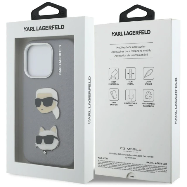 Чохол Karl Lagerfeld FW Grained Karl & Choupette Heads Pins для iPhone 16 Pro Max Grey (KLHCP16XPSFDHPG)