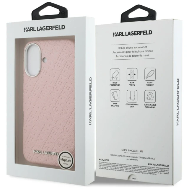 Чохол Karl Lagerfeld FW Stamped Karl для iPhone 16 Pink (KLHMP16SPGKLFOFP)